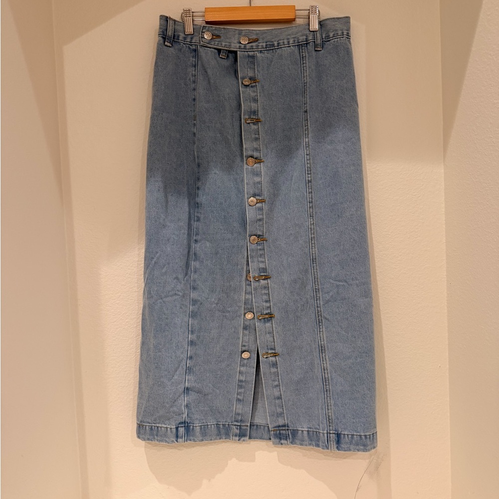 SHEIN Light Blue Denim Midi Skirt
